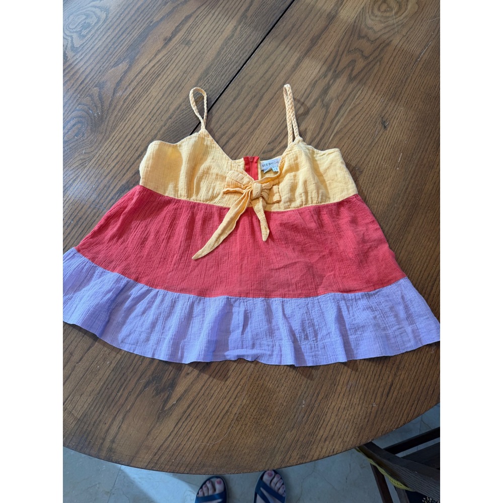 See By Chloe Colorblock Tiered Camisole Top Yellow‎ Red Purple Size 6 USA